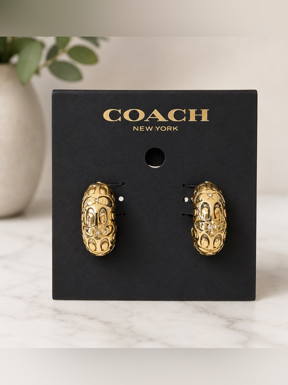 Coach Gold Textured Hoop Earrings